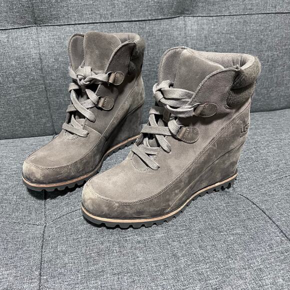 UGG Shoes - Ugg Wedge Boot Women 7 Mole Brown Kriston Nubuck Leather Waterproof